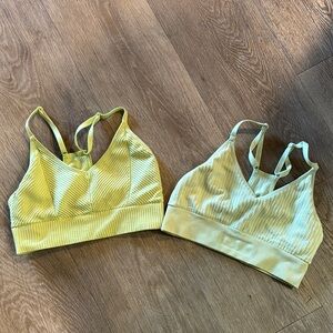 Yellow and Green Ribbed Sports Bras